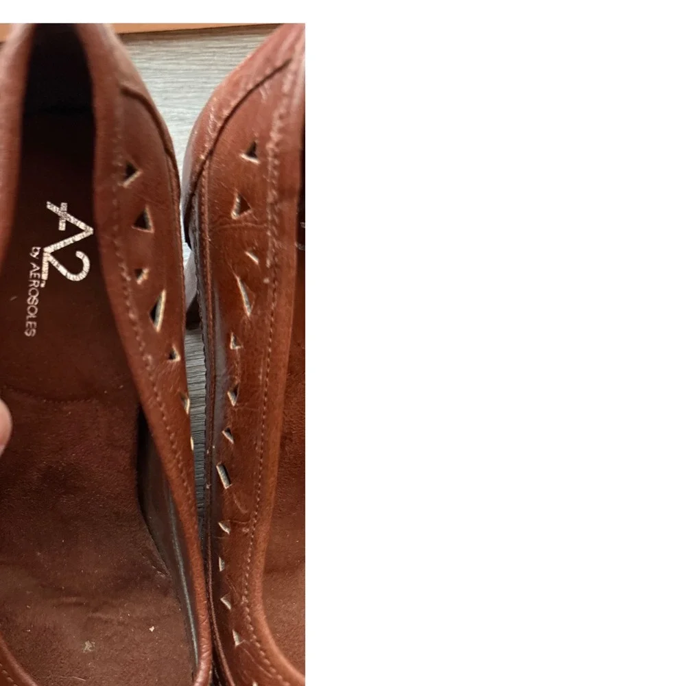 A2 by Aerosoles Brown Laser Cut Peep Toe Pumps Heels Womens‎ Size 8.5